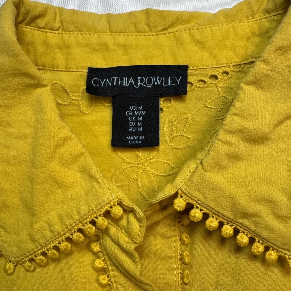 Cynthia Rowley Womens 2-Piece Eyelet Pant Set Size Medium Yellow Cotton Scallop - Picture 4 of 11